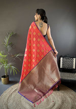 Thumbnail for Joban Fashion Pink Checked & Circular Motifs Soft Silk Banarasi Saree - Distacart