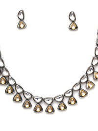 Thumbnail for Dual Tone Kundan Neckpiece with Earrings Jewellery Set (silver) - Ruby Raang - Distacart