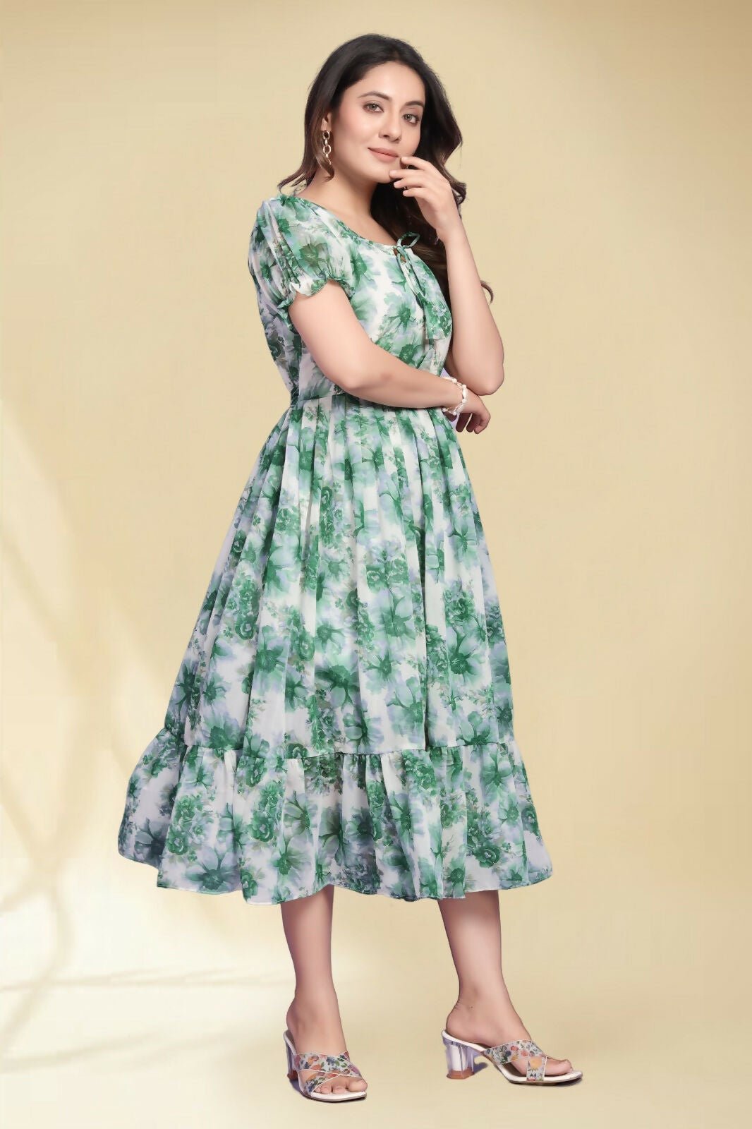 Preksha Creation New Georgette Floral Print Women Green Long Gown - Distacart