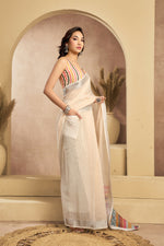 Thumbnail for Vastranavya Off White Digital Printed Linen Ready To Wear Pocket Saree with Unstitched Blouse - Distacart