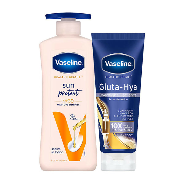 Vaseline Gluta Hya Overnight Radiance + Sun Protect SPF 30 Body Lotion Combo - Distacart
