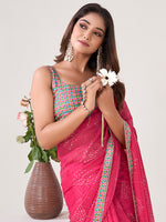 Thumbnail for NOZ2TOZ Women's Georgette Green Embellished Designer Saree With Blouse Piece - Distacart