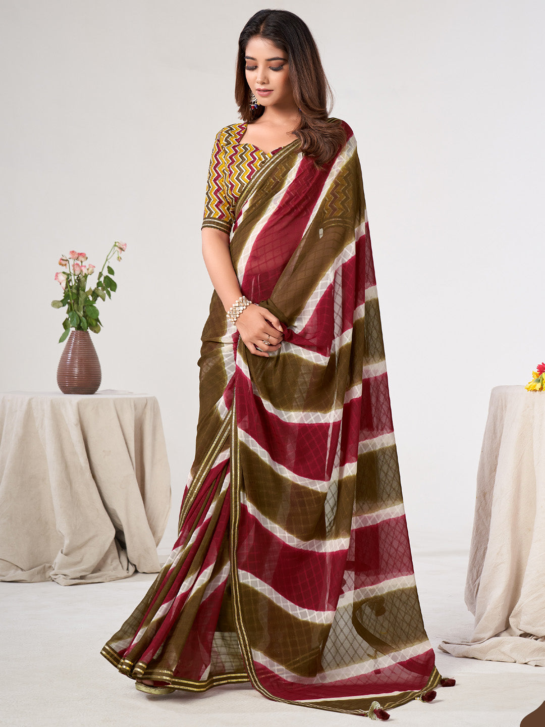 NOZ2TOZ Women's Georgette Mustard Embellished Designer Saree With Blouse Piece - Distacart