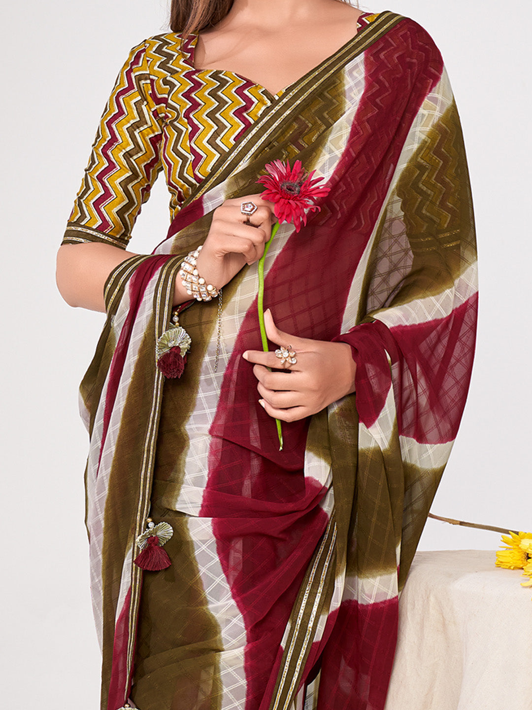 NOZ2TOZ Women's Georgette Mustard Embellished Designer Saree With Blouse Piece - Distacart