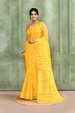 Thumbnail for Piyari Fashion Women's Yellow Embellished Cotton Blend Jamdani Saree - Distacart