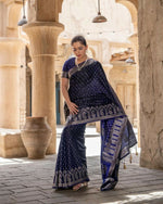 Thumbnail for Preksha Creation Indian Style Banarasi Soft Silk Women Saree - Dark Blue - Distacart