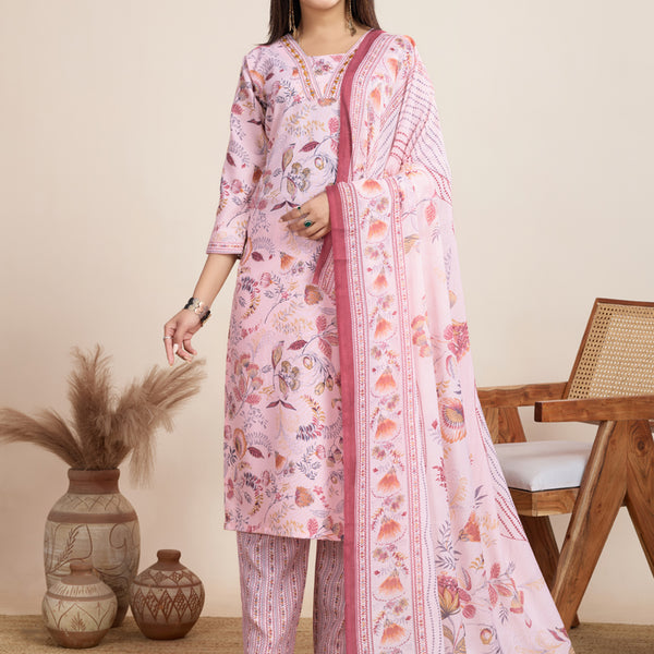 Prazu Fashion Baby Pink Printed Cotton Blend Festival Wear Salwar Suit - Distacart