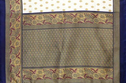 Vamika white & navy Printed Art Silk Saree - Distacart