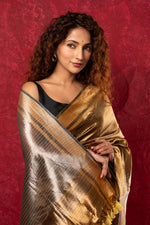 Thumbnail for Very Much Indian Exquisite Golden Handloom Pure Silk Tissue Saree With Silver Pallu - Distacart