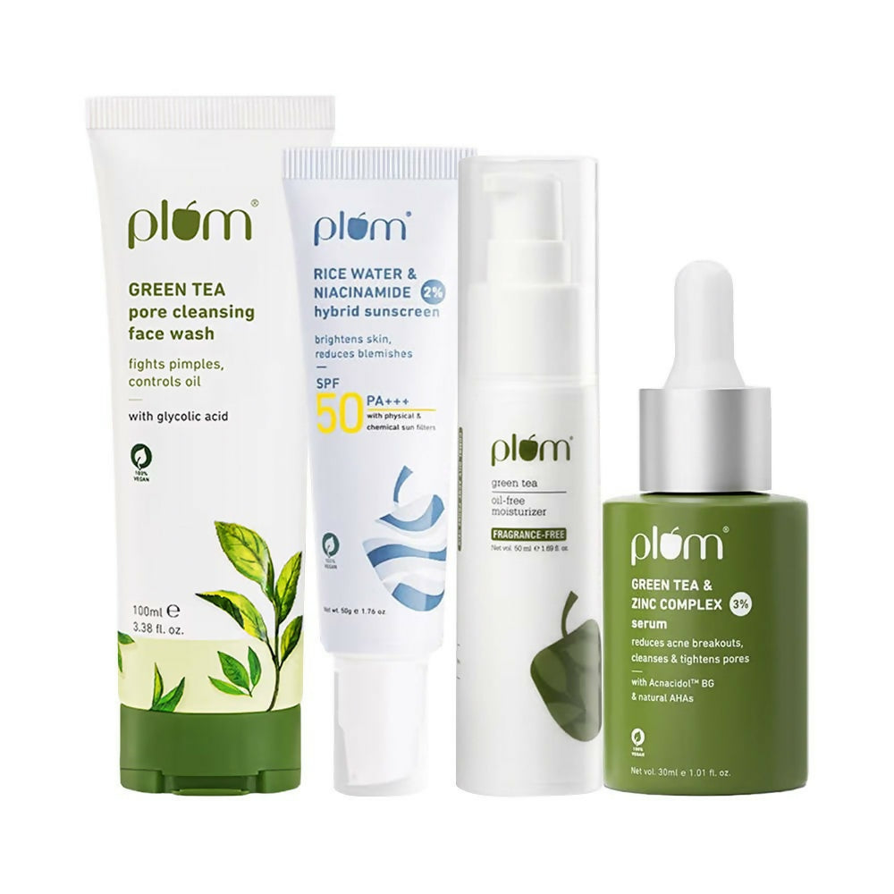 Plum Pore Cleansing CSMS (Cleanser, Serum, Moisturizer, Sunscreen) Combo With Green Tea - Distacart