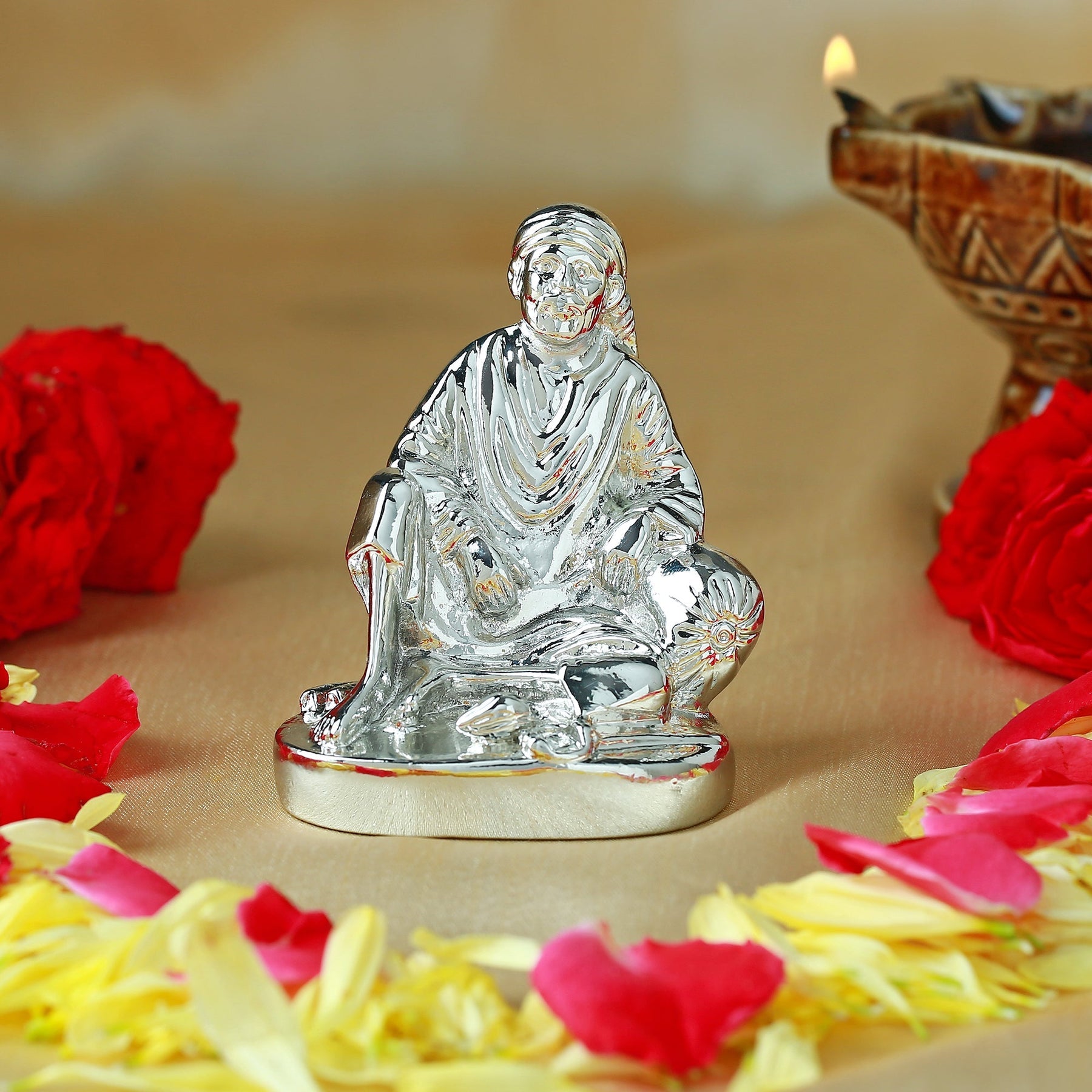 Estele Rhodium Plated Sirdi Wale Sai Baba Idol for Home/Car decor - Distacart