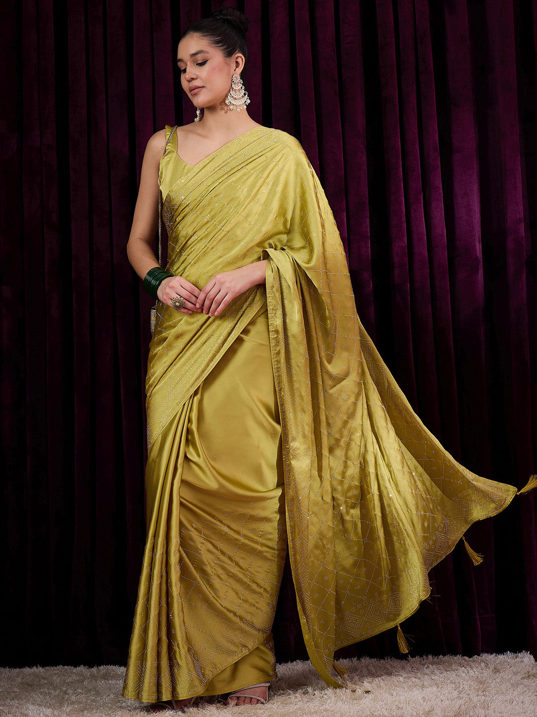 NOZ2TOZ Women's Satin Silk Mustard Embellished Designer Saree With Blouse Piece - Distacart