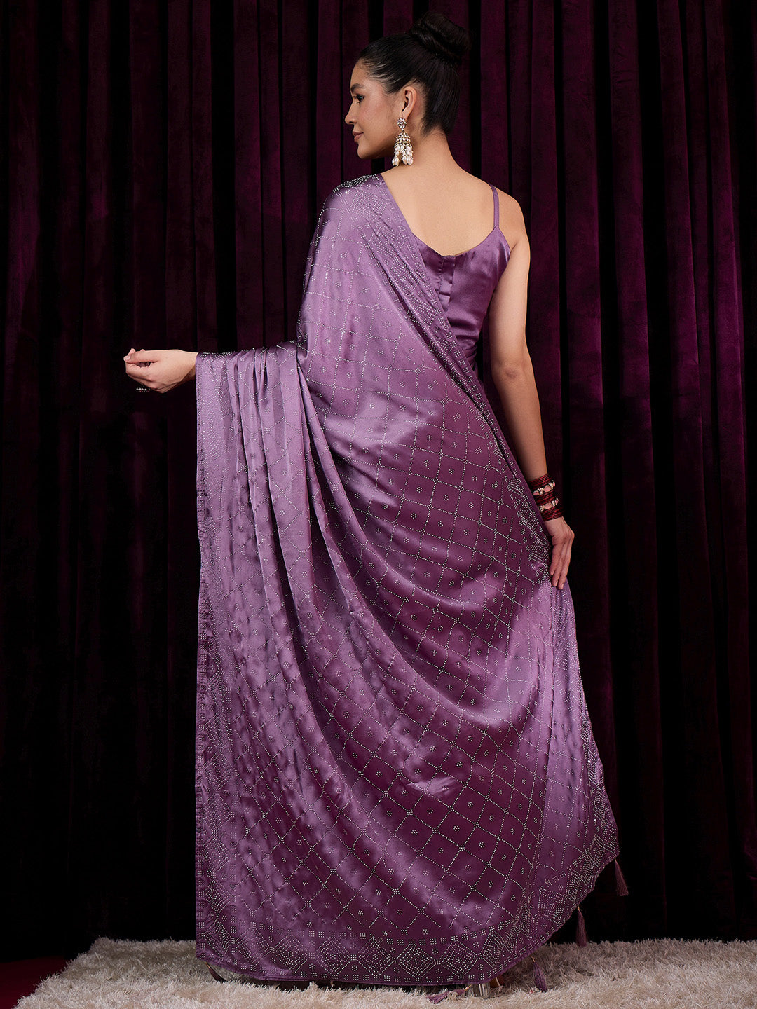 NOZ2TOZ Women's Satin Silk Violet Embellished Designer Saree With Blouse Piece - Distacart