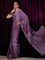 Thumbnail for NOZ2TOZ Women's Satin Silk Violet Embellished Designer Saree With Blouse Piece - Distacart