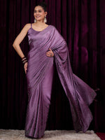 Thumbnail for NOZ2TOZ Women's Satin Silk Violet Embellished Designer Saree With Blouse Piece - Distacart