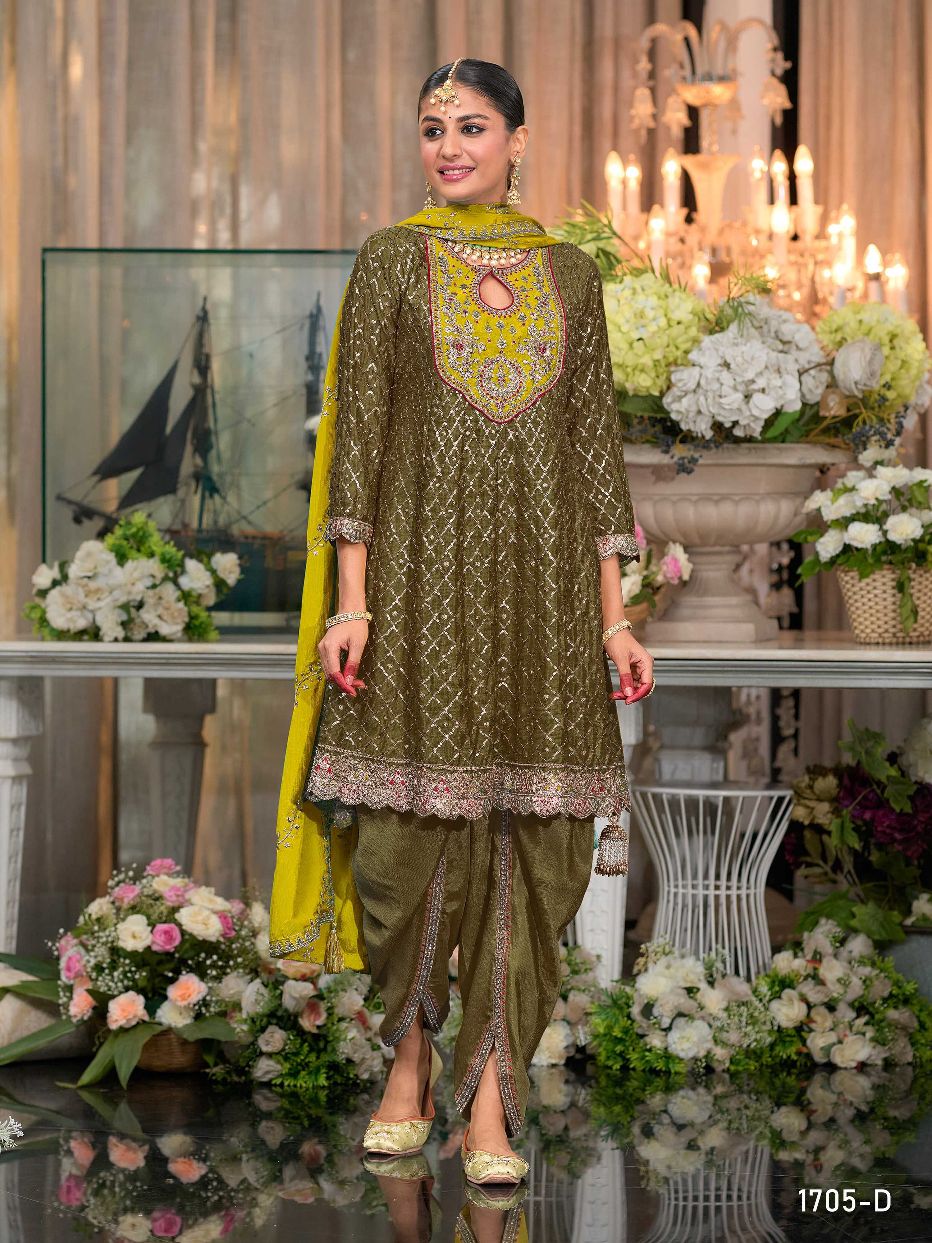 Aarshi Fashions Mehendi Green Dhoti Wedding Suit