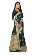 Thumbnail for Vamika Weaving Banarasi Jacquard Green Kanjivaram Saree - Distacart