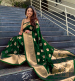 Thumbnail for Vamika Weaving Banarasi Jacquard Green Kanjivaram Saree - Distacart