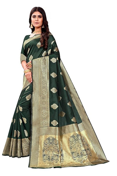 Vamika Weaving Banarasi Jacquard Green Kanjivaram Saree - Distacart