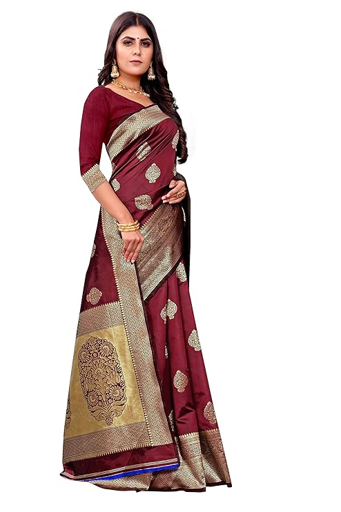 Vamika Weaving Banarasi Jacquard Maroon Kanjivaram Saree - Distacart