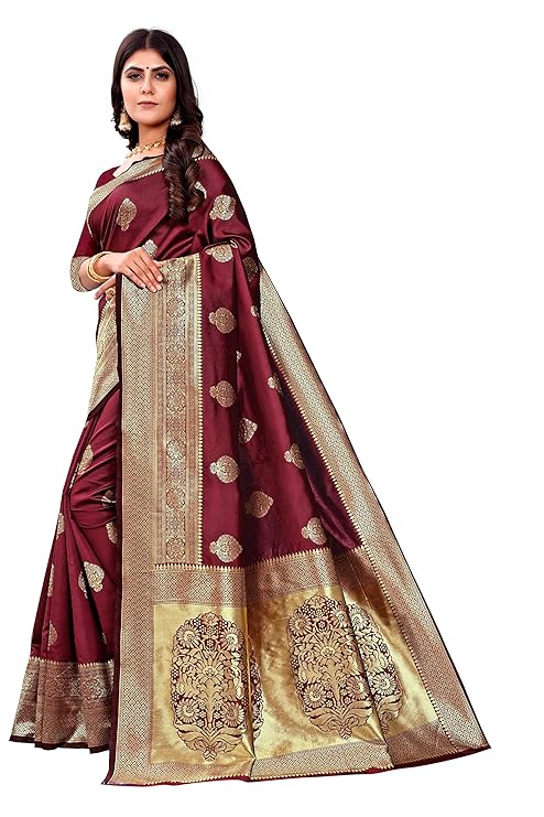 Vamika Weaving Banarasi Jacquard Maroon Kanjivaram Saree - Distacart
