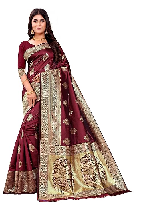 Vamika Weaving Banarasi Jacquard Maroon Kanjivaram Saree - Distacart