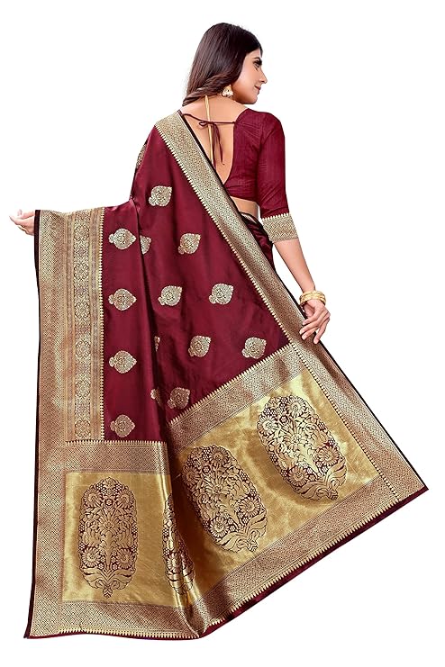 Vamika Weaving Banarasi Jacquard Maroon Kanjivaram Saree - Distacart