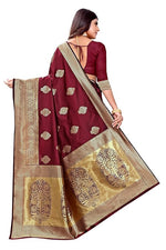 Thumbnail for Vamika Weaving Banarasi Jacquard Maroon Kanjivaram Saree - Distacart