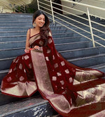 Thumbnail for Vamika Weaving Banarasi Jacquard Maroon Kanjivaram Saree - Distacart