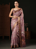 Thumbnail for NOZ2TOZ Women's Organza Mauve Printed Designer Saree With Blouse Piece - Distacart