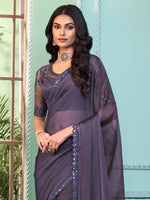 Thumbnail for NOZ2TOZ Women's Georgette Violet Embellished Designer Saree With Blouse Piece - Distacart