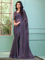 Thumbnail for NOZ2TOZ Women's Georgette Violet Embellished Designer Saree With Blouse Piece - Distacart