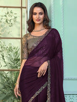 Thumbnail for NOZ2TOZ Women's Chiffon Purple Embellished Designer Saree With Blouse Piece - Distacart