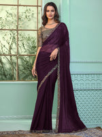 Thumbnail for NOZ2TOZ Women's Chiffon Purple Embellished Designer Saree With Blouse Piece - Distacart