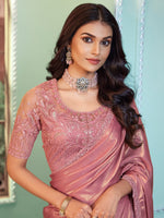 Thumbnail for NOZ2TOZ Women's Georgette Pink Embellished Designer Saree With Blouse Piece - Distacart