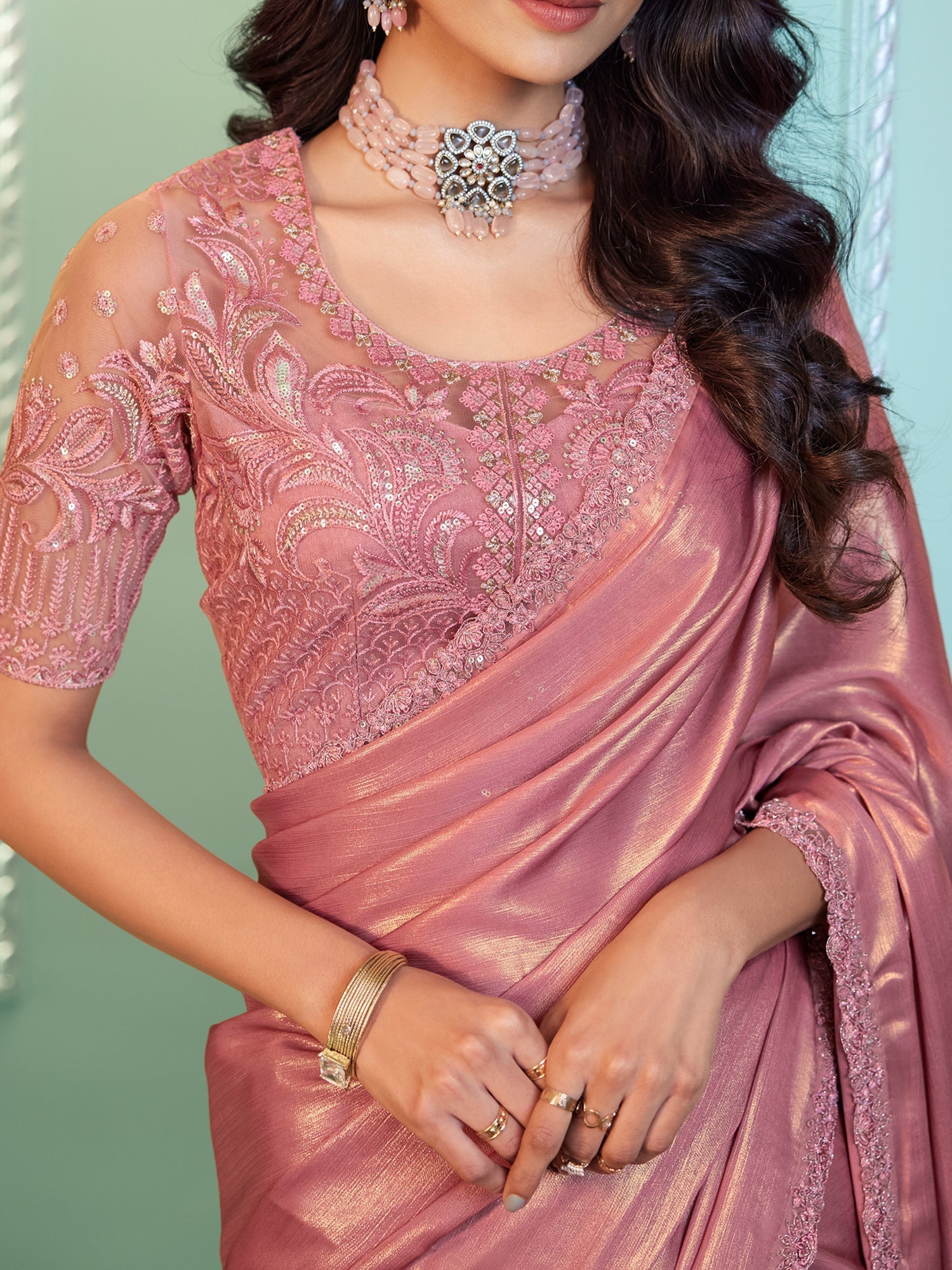 NOZ2TOZ Women's Georgette Pink Embellished Designer Saree With Blouse Piece - Distacart