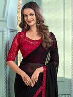Thumbnail for NOZ2TOZ Women's Chiffon Black Embellished Designer Saree With Blouse Piece - Distacart