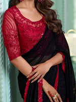Thumbnail for NOZ2TOZ Women's Chiffon Black Embellished Designer Saree With Blouse Piece - Distacart
