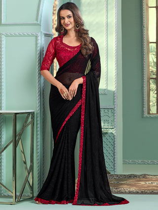 NOZ2TOZ Women's Chiffon Black Embellished Designer Saree With Blouse Piece - Distacart