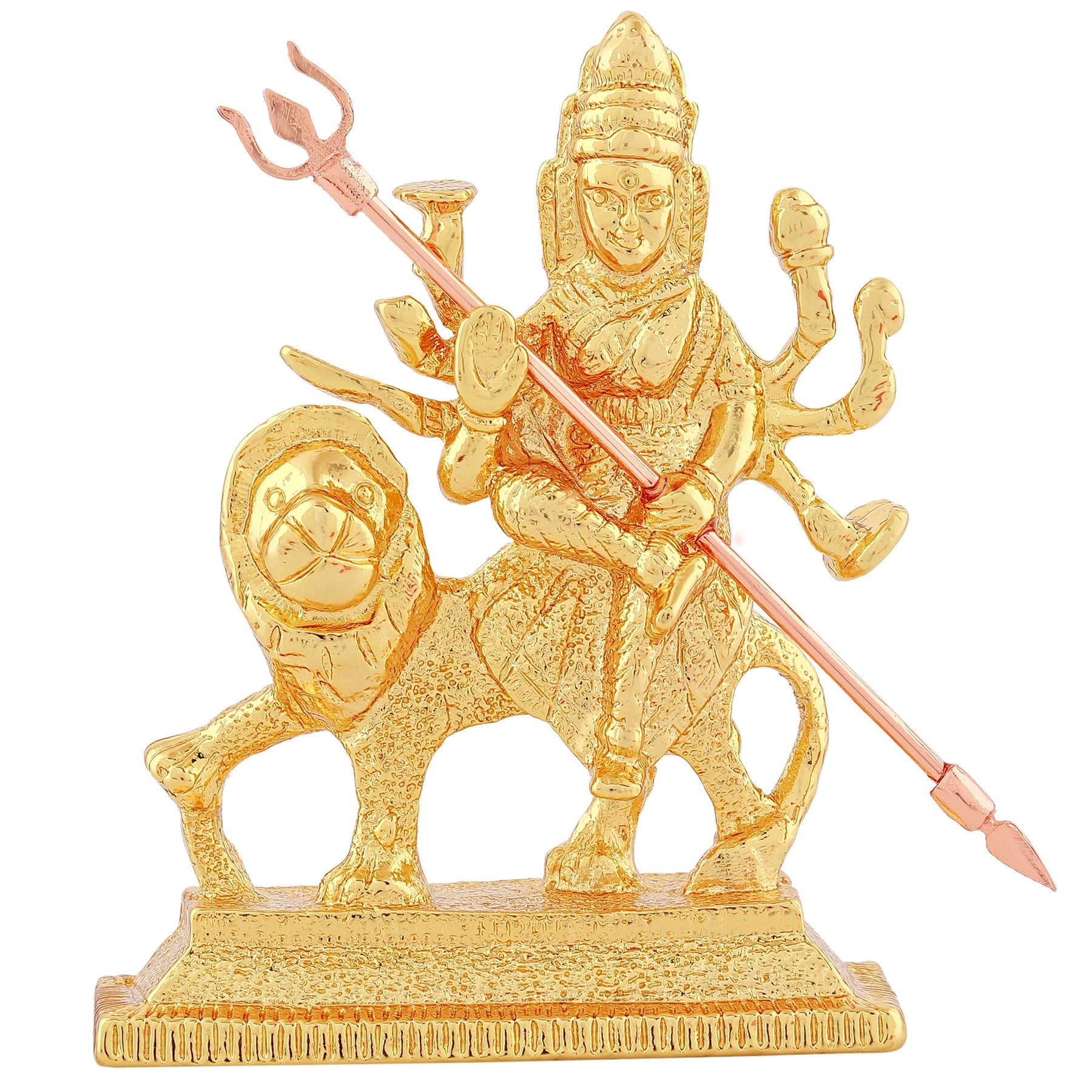 Estele Gold-Polished Durga Ma Idol with sitting on lion for Pooja & Car decor - Distacart