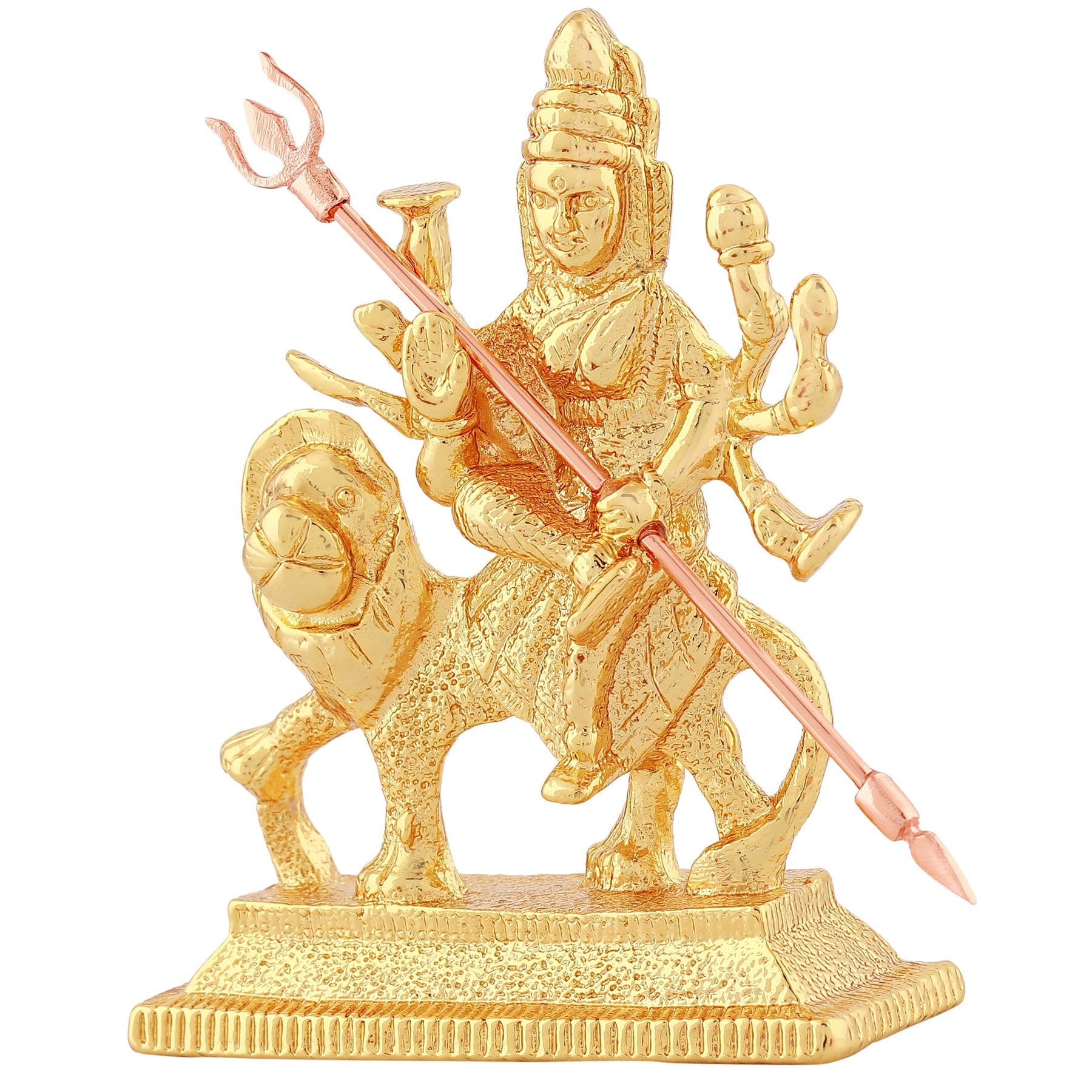 Estele Gold-Polished Durga Ma Idol with sitting on lion for Pooja & Car decor - Distacart