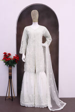 Thumbnail for Aarshi Fashions White Net Full Stitched Wedding Sharara Suits