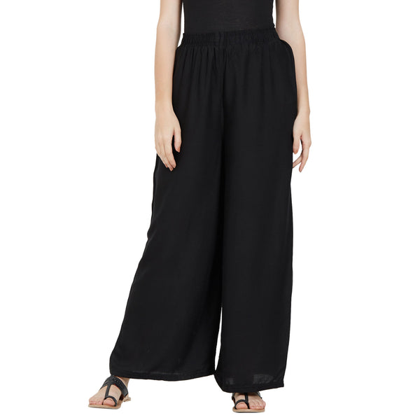Black Rayon Ankle Length Palazzo - Hiral Fashion