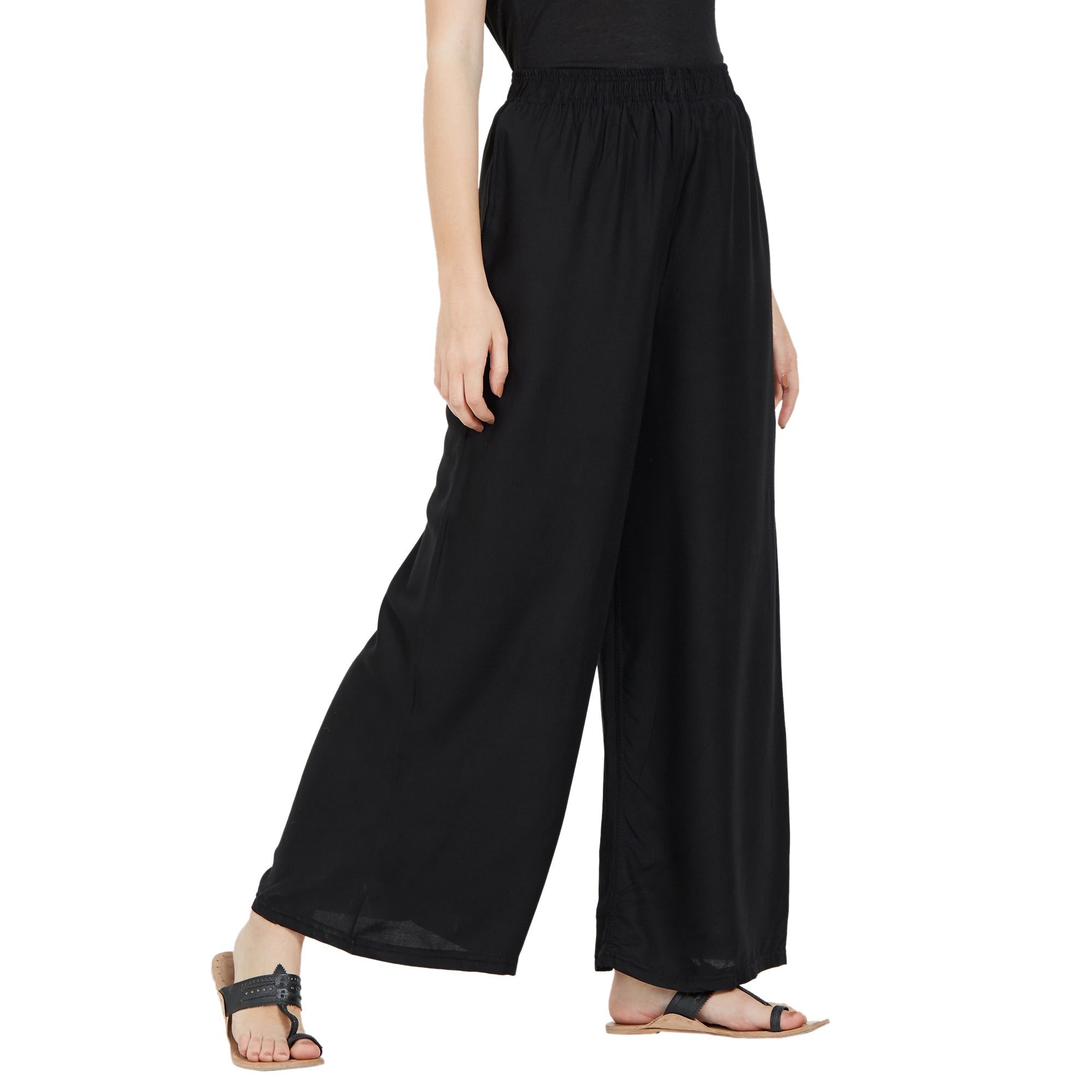 Black Rayon Ankle Length Palazzo - Hiral Fashion