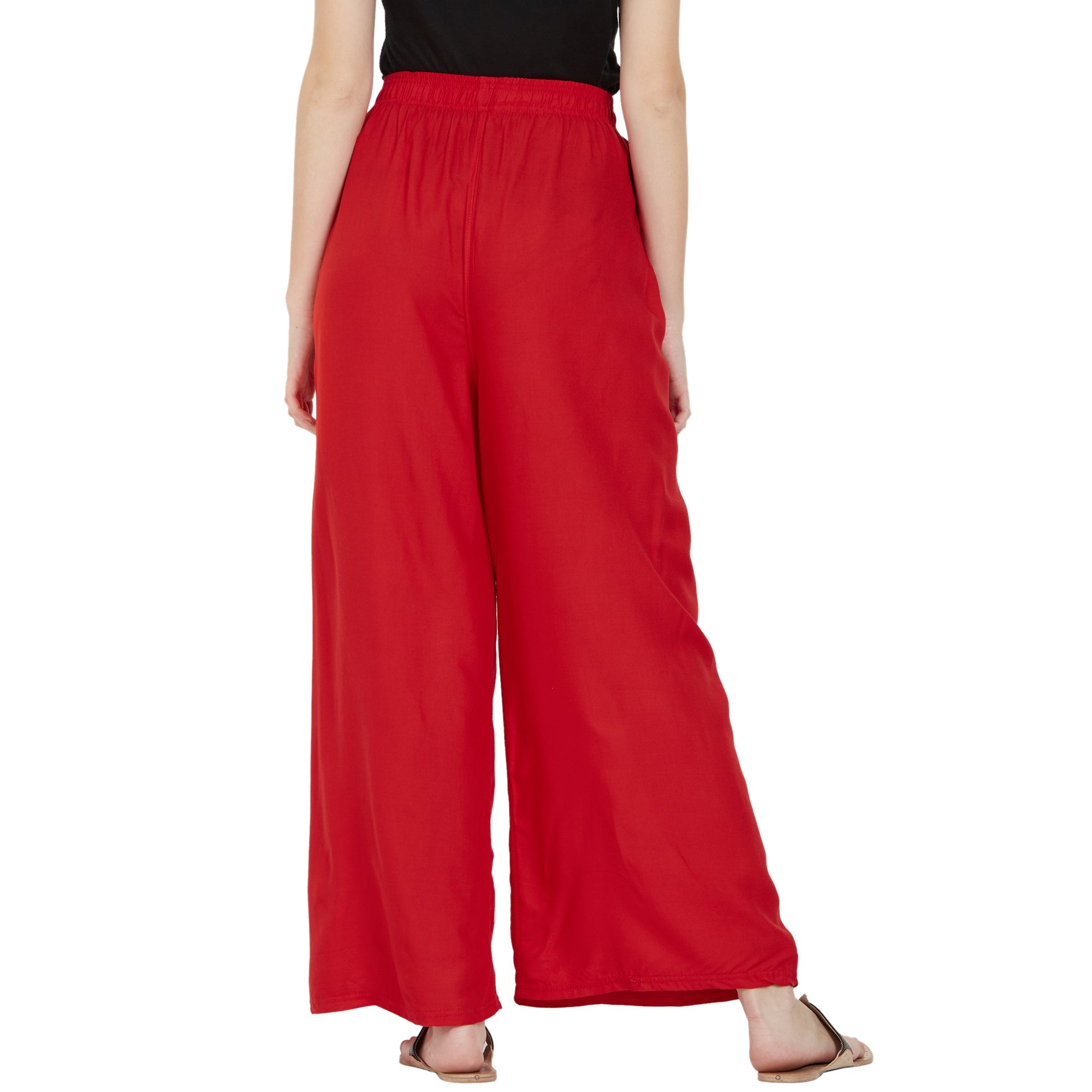 Red Rayon Ankle Length Palazzo - Hiral Fashion