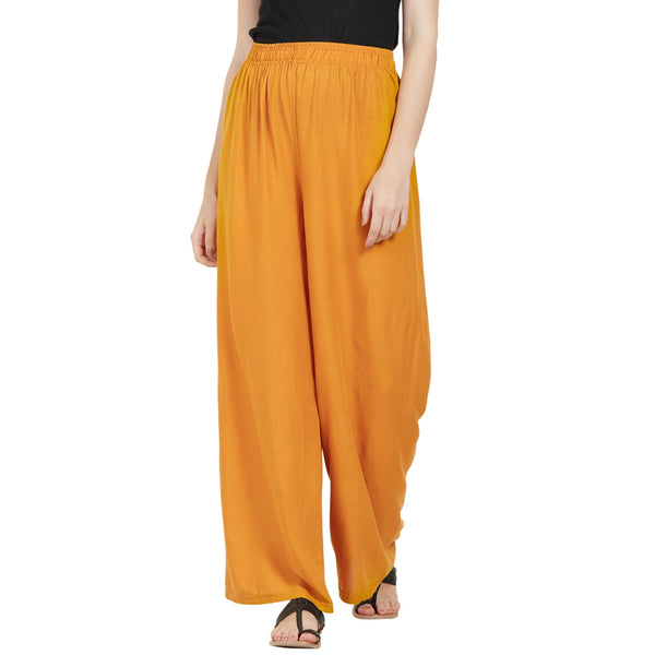 Mustard Rayon Ankle Length Palazzo - Hiral Fashion