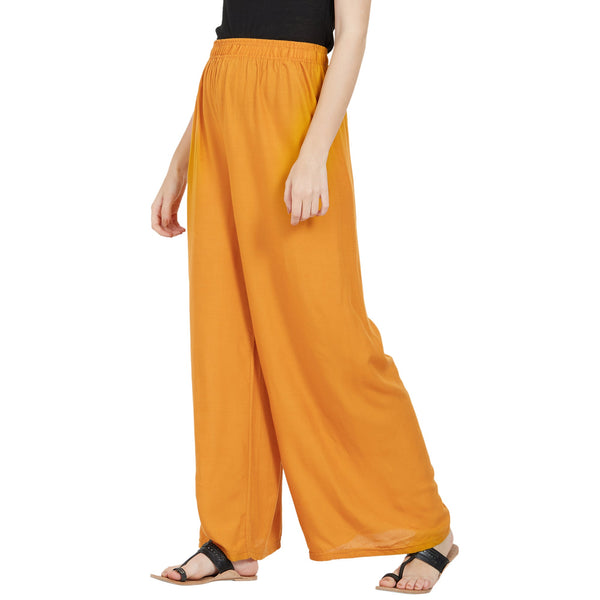Mustard Rayon Ankle Length Palazzo - Hiral Fashion