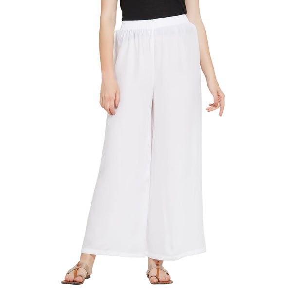 White Rayon Ankle Length Palazzo - Hiral Fashion