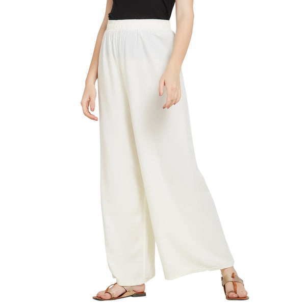 Off White Rayon Ankle Length Palazzo - Hiral Fashion