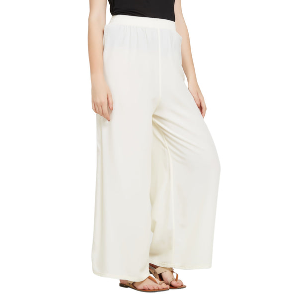 Off White Rayon Ankle Length Palazzo - Hiral Fashion